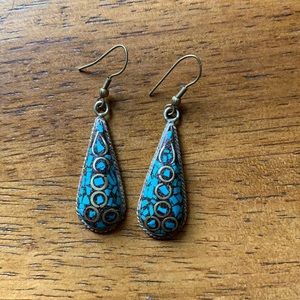 Middle Eastern turquoise and brass earrings